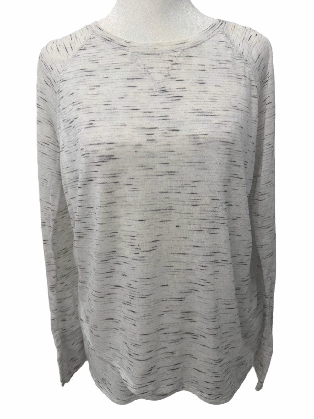 Calvin Klein Women's White Space-Dye Long Sleeve Tee with Heathered Detail